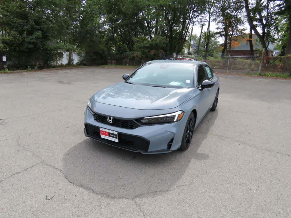 2026 Honda Civic Hatchback Sport in Urban Gray Pearl — front three-quarter view