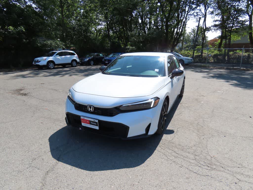 2026 Honda Civic Hatchback Sport in Platinum White Pearl — front three-quarter view
